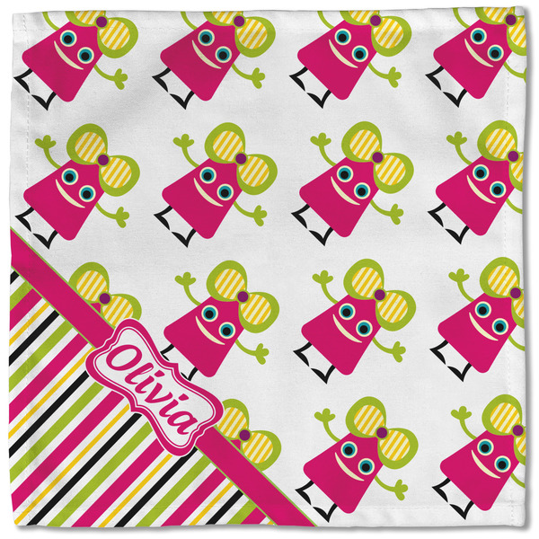Pink Monsters & Stripes Cloth Napkins - Personalized Lunch (Single Full Open)