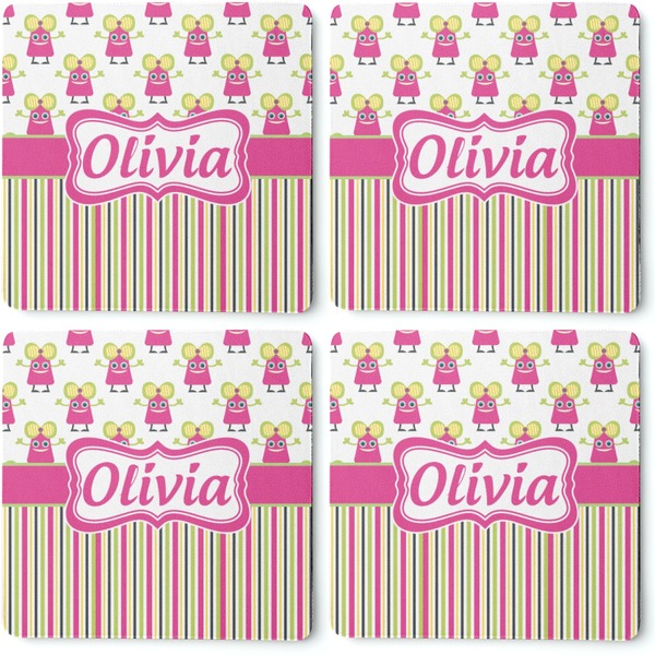 Pink Monsters & Stripes Coaster Rubber Back - Apvl