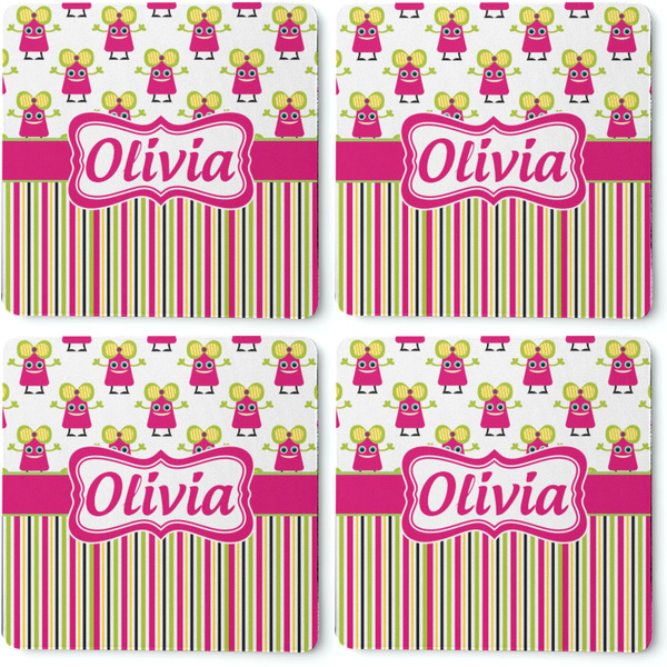 Pink Monsters & Stripes Coaster Rubber Back - Apvl