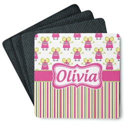Pink Monsters & Stripes Square Rubber Backed Coasters - Set of 4 (Personalized)