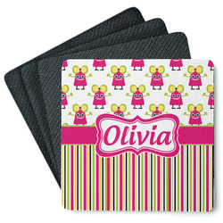 Pink Monsters & Stripes Square Rubber Backed Coasters - Set of 4 (Personalized)