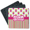 Pink Monsters & Stripes Square Rubber Backed Coasters - Set of 4 (Personalized)