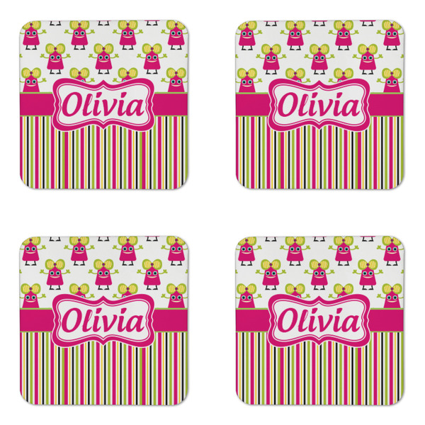 Pink Monsters & Stripes Coaster Set - APPROVAL