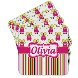 Pink Monsters & Stripes Cork Coaster - Set of 4 w/ Name or Text