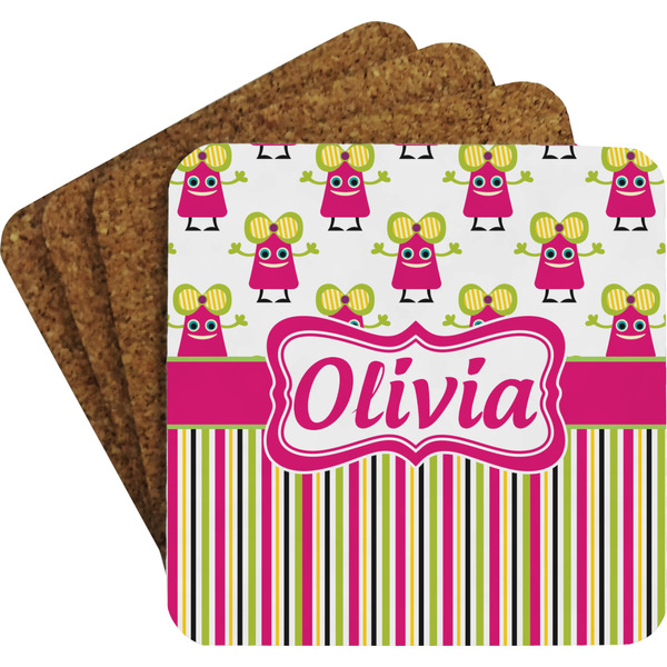 Pink Monsters & Stripes Coaster Set (Personalized)
