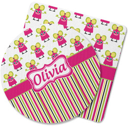 Pink Monsters & Stripes Rubber Backed Coaster (Personalized)