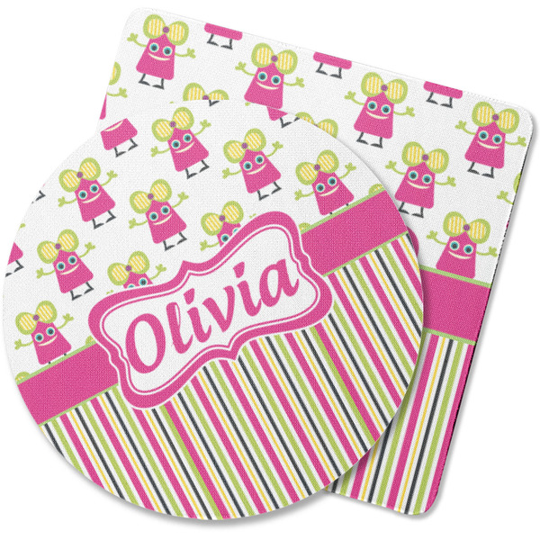 Custom Pink Monsters & Stripes Rubber Backed Coaster (Personalized)