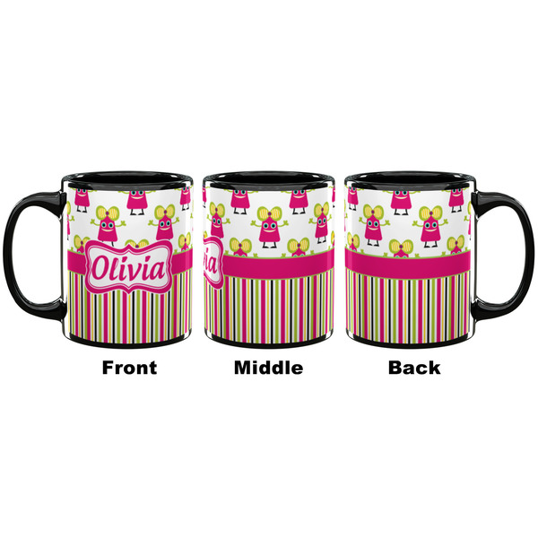 Pink Monsters & Stripes Coffee Mug - 11 oz - Black APPROVAL