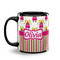 Pink Monsters & Stripes Coffee Mug - 11 oz - Black