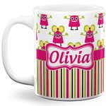 Pink Monsters & Stripes 11 Oz Coffee Mug - White (Personalized)