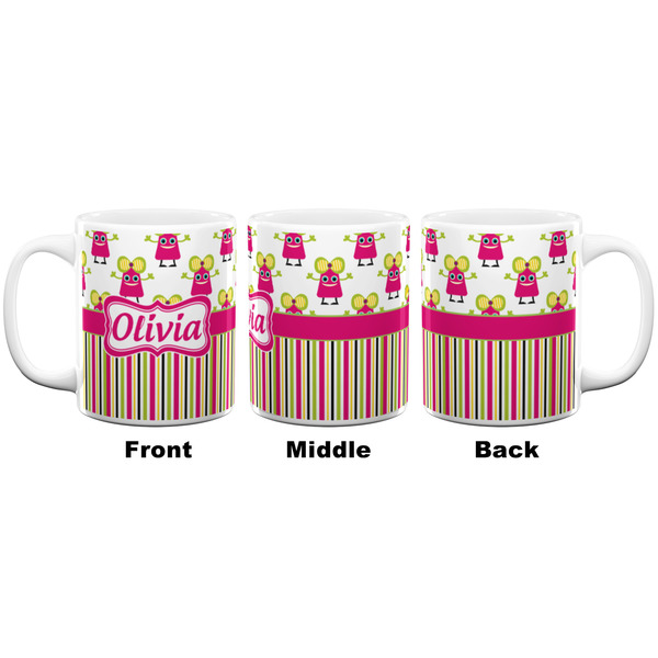 Pink Monsters & Stripes Coffee Mug - 11 oz - White APPROVAL