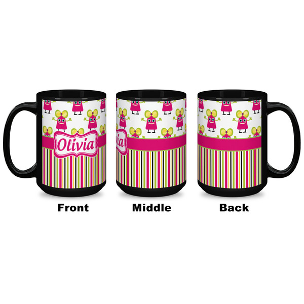 Pink Monsters & Stripes Coffee Mug - 15 oz - Black APPROVAL