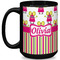 Pink Monsters & Stripes 15 Oz Coffee Mug - Black (Personalized)