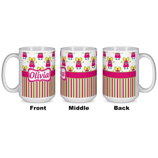 Pink Monsters & Stripes Coffee Mug - 15 oz - White APPROVAL