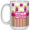 Pink Monsters & Stripes 15 Oz Coffee Mug - White (Personalized)