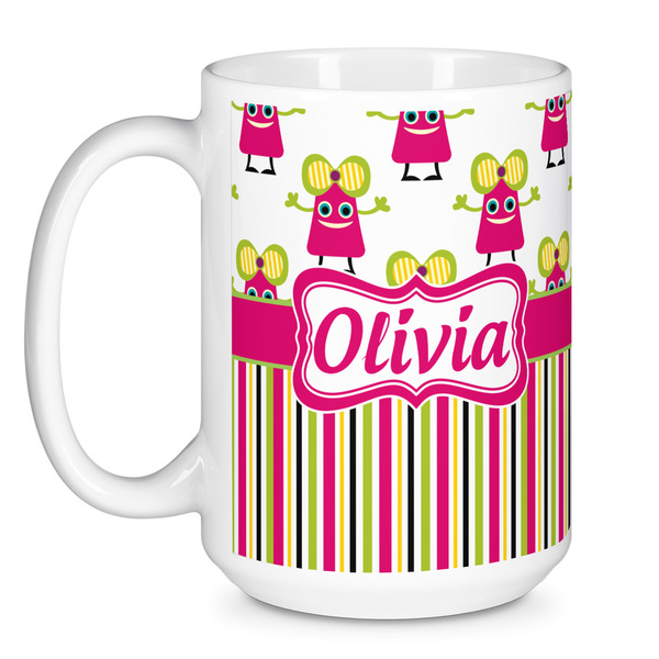 Pink Monsters & Stripes Coffee Mug - 15 oz - White