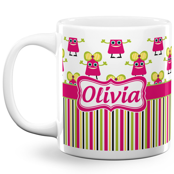 Custom Pink Monsters & Stripes 20 Oz Coffee Mug - White (Personalized)