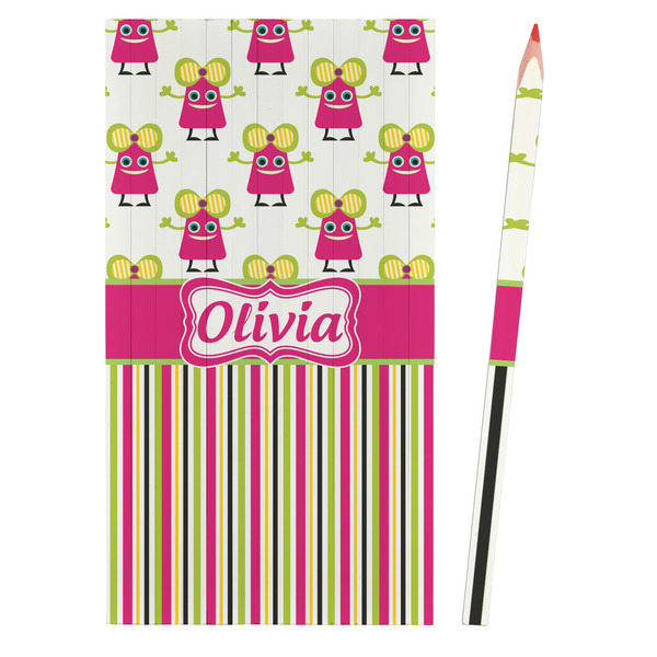 Pink Monsters & Stripes Colored Pencils - Front View