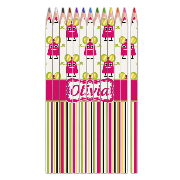 Custom Pink Monsters & Stripes Colored Pencils (Personalized)