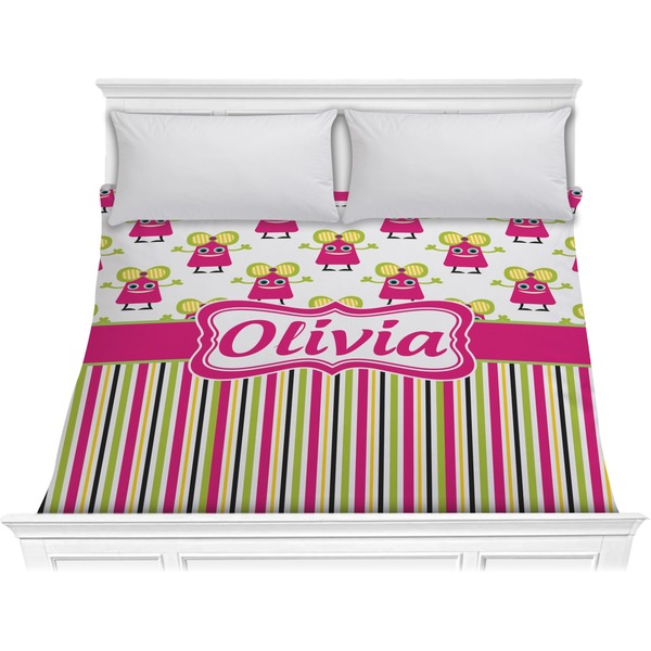 Custom Pink Monsters & Stripes Comforter - King (Personalized)