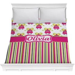 Pink Monsters & Stripes Comforter - Full / Queen (Personalized)
