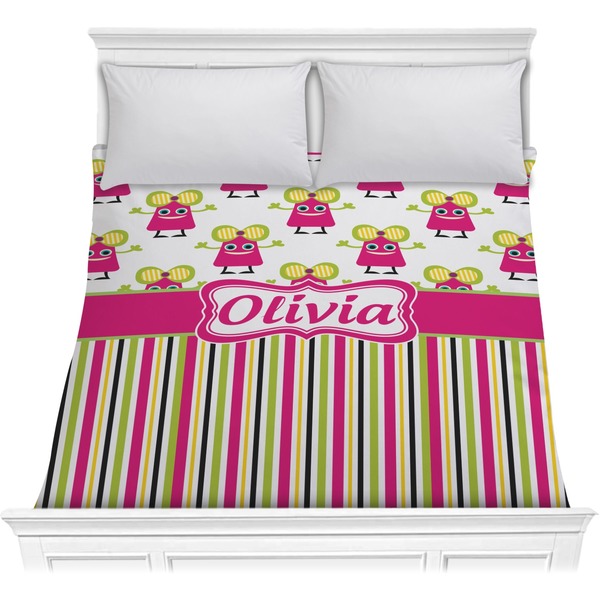 Custom Pink Monsters & Stripes Comforter - Full / Queen (Personalized)