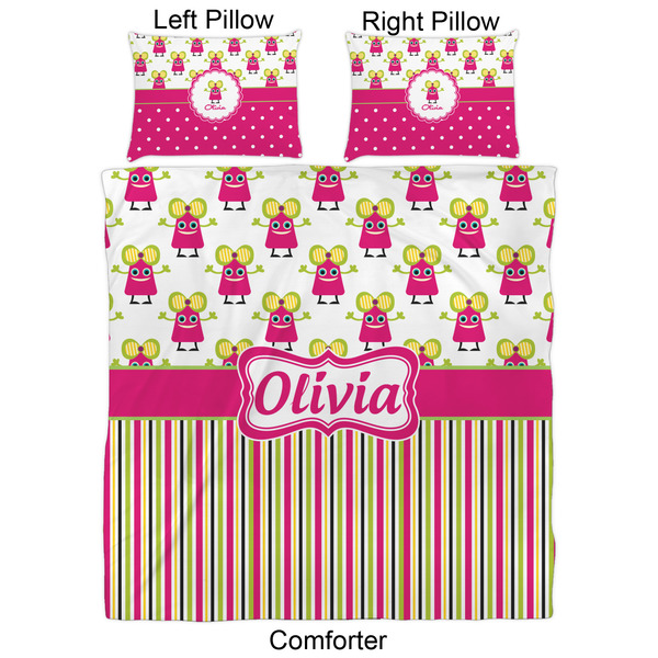 Pink Monsters & Stripes Comforter Set - Queen - Approval