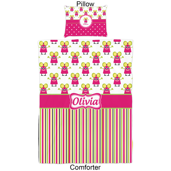 Pink Monsters & Stripes Comforter Set - Twin - Approval