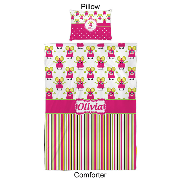 Pink Monsters & Stripes Comforter Set - Twin XL - Approval