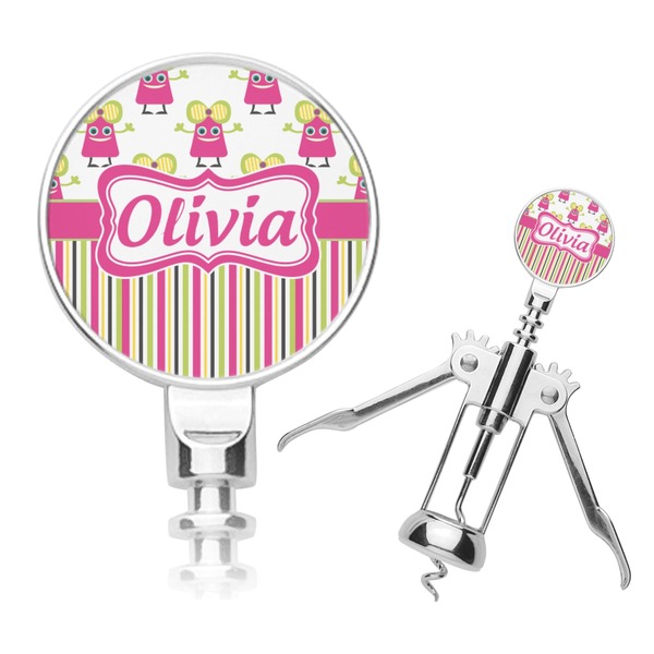 Custom Pink Monsters & Stripes Corkscrew (Personalized)