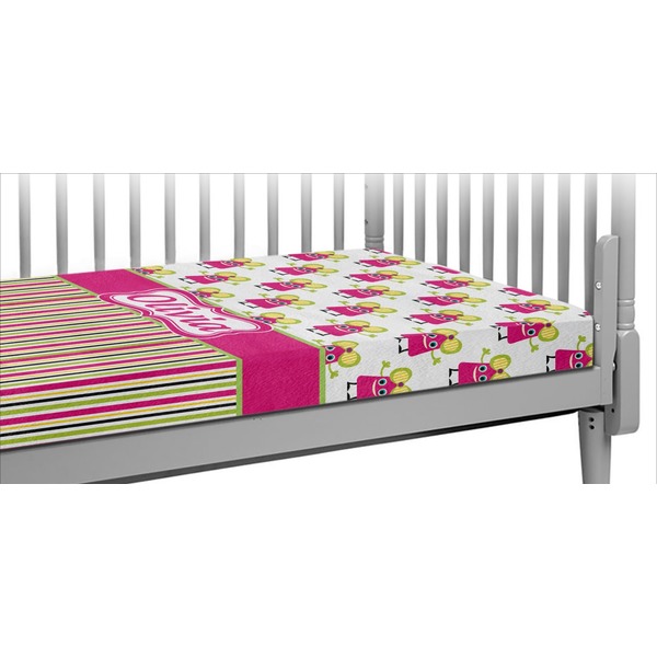 Custom Pink Monsters & Stripes Crib Fitted Sheet (Personalized)