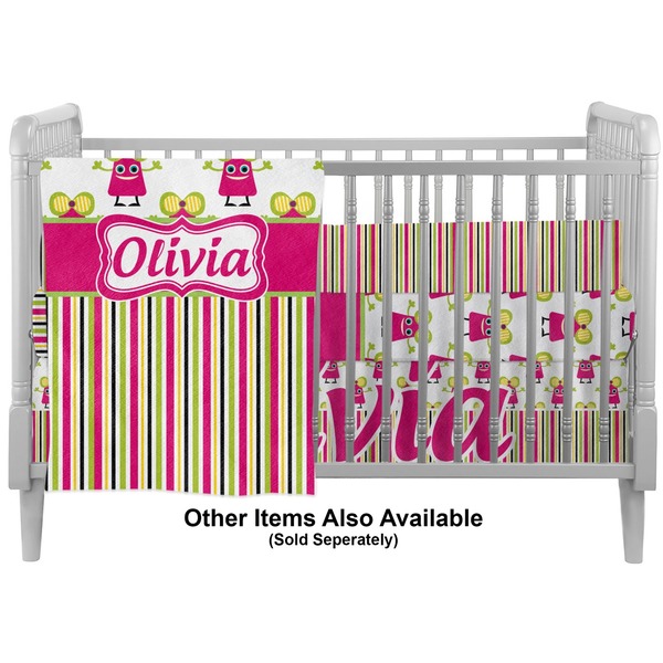 Pink Monsters & Stripes Crib - Profile Sold Seperately