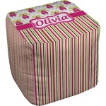 Pink Monsters & Stripes Cube Pouf Ottoman (Personalized)