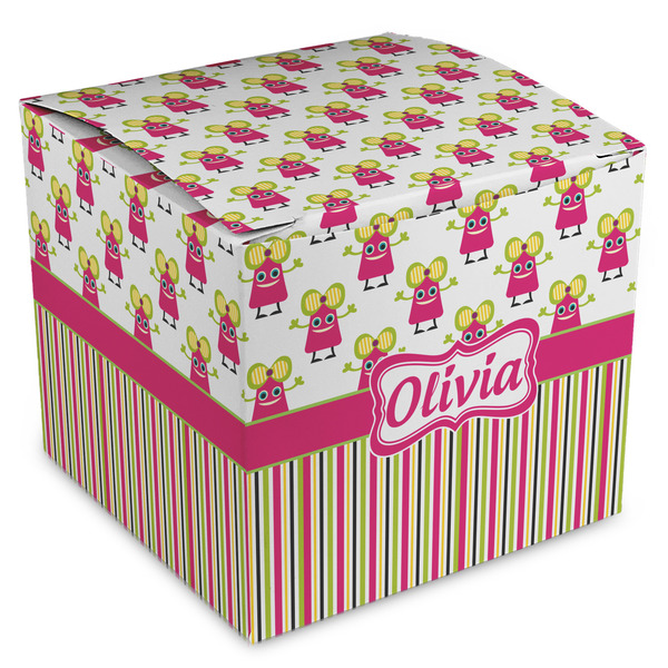 Custom Pink Monsters & Stripes Cube Favor Gift Boxes (Personalized)