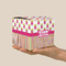 Pink Monsters & Stripes Cube Favor Gift Box - On Hand - Scale View