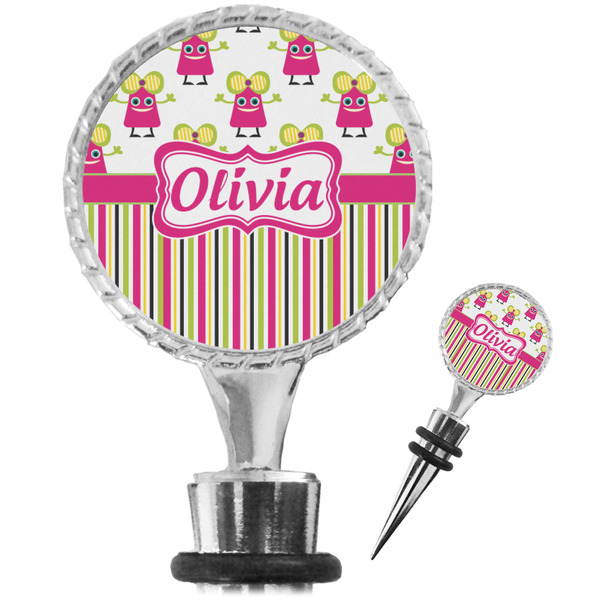 Custom Pink Monsters & Stripes Wine Bottle Stopper (Personalized)