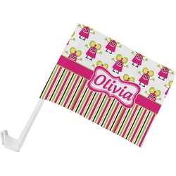 Pink Monsters & Stripes Car Flag - Small w/ Name or Text