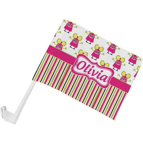 Custom Pink Monsters & Stripes Car Flag - Small w/ Name or Text