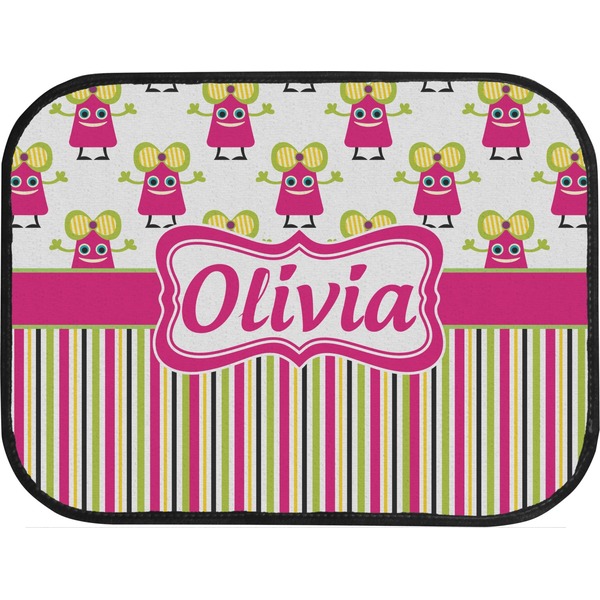 Pink Monsters & Stripes Custom Car Floor Mats (Back Seat)