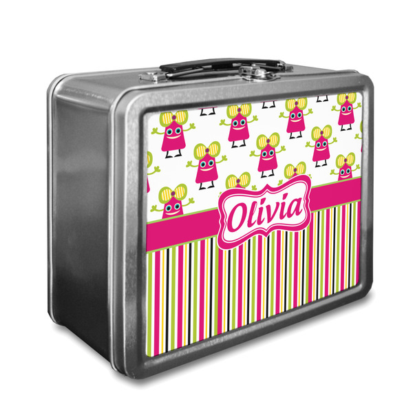 Custom Pink Monsters & Stripes Lunch Box (Personalized)