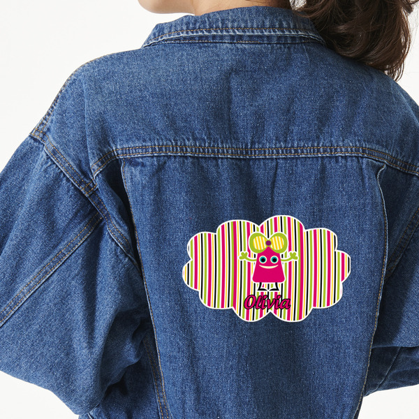 Custom Pink Monsters & Stripes Twill Iron On Patch - Custom Shape - 2XL - Set of 4 (Personalized)