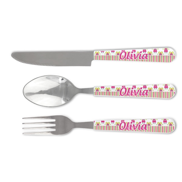 Custom Pink Monsters & Stripes Cutlery Set (Personalized)