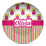 Pink Monsters & Stripes Microwave Safe Plastic Plate - Composite Polymer (Personalized)