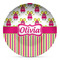 Pink Monsters & Stripes Microwave Safe Plastic Plate - Composite Polymer (Personalized)