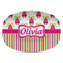 Pink Monsters & Stripes Plastic Platter - Microwave & Oven Safe Composite Polymer (Personalized)