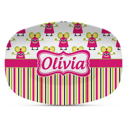 Pink Monsters & Stripes Plastic Platter - Microwave & Oven Safe Composite Polymer (Personalized)