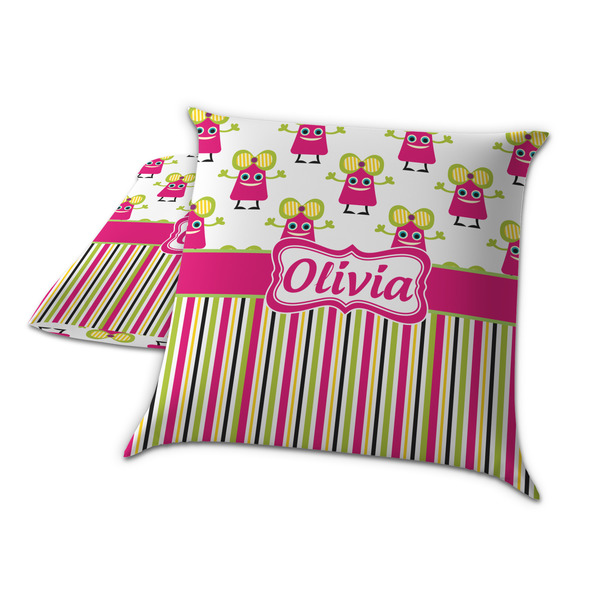 Pink Monsters & Stripes Decorative Pillow Case - TWO