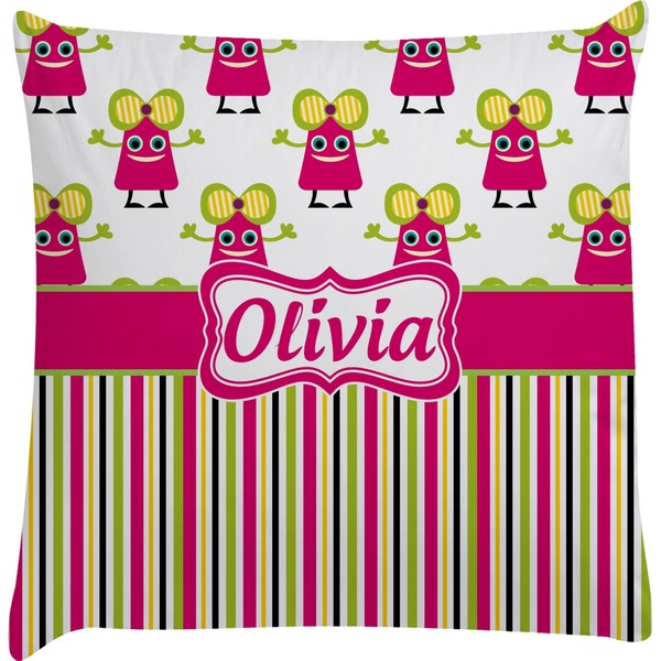 Custom Pink Monsters & Stripes Decorative Pillow Case (Personalized)