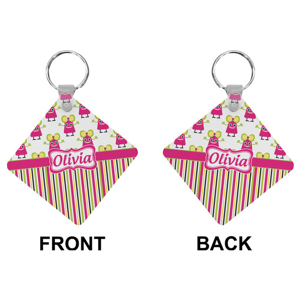 Pink Monsters & Stripes Diamond Keychain (Front + Back)
