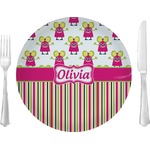 Pink Monsters & Stripes Glass Lunch / Dinner Plate 10" (Personalized)